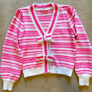 Bow Sweater-Pink and White size M-